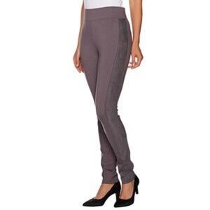 LOGO by Lori Goldstein Women's Faux Suede Side Stripe Gray Pull-On Pants Size S